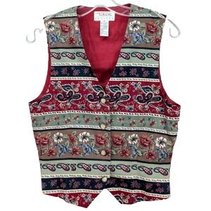 Talbots Floral Paisley Vest‎ Women's Size PP V-Neck Boho Artsy Button Up Cotton